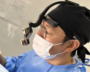 Skin excision above eyelashes (ham eye correction)